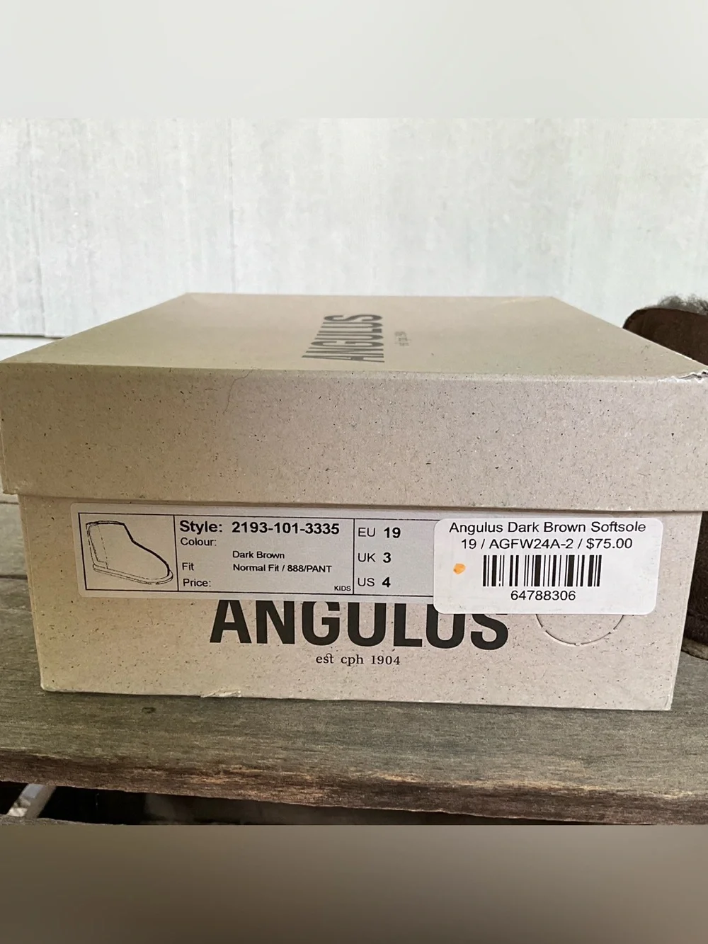 Angulus Dark Brown Crepe Softsole Sheepskin Velcro Boots EU Sz 19 US 4